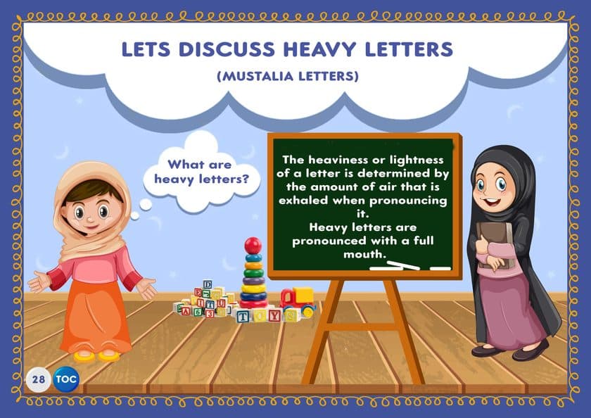 What makes an Arabic letter heavy, from page 28 of our Noorani Qaida